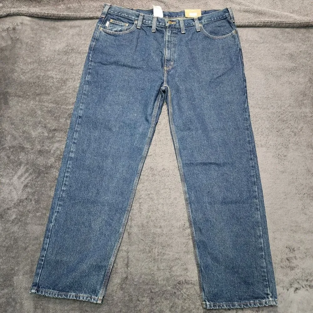 NWT Carhartt Men’s Blue Denim Jeans Relaxed Fit B460 Size 44 x 32